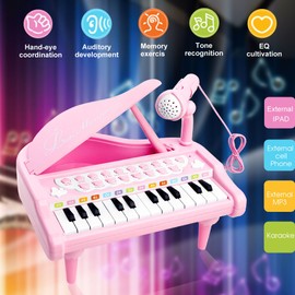 Love&Mini Piano Toy Keyboard for Kids Birthday Gift Age 1+ Pink 24 Keys Toddler Piano Music Toy Instruments with Microphone