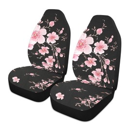 YINGQIGUAN 2 PCS Pink Cherry Blossom Car Seat Covers Watercolor Hand Drawn Beautiful Blooming Branches Floral Print Vehicle Seat Protector Cushion Cover Universal Car Accessories for SUV Truck Sedan