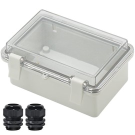 Zulkit Junction Box ABS Plastic Dustproof Waterproof IP65 Electrical Boxes Hinged Shell Outdoor Universal Project Enclosure Clear Cover with 2 Cable Glands 5.9 x 3.9 x 2.8 inch (150x100x70 mm)