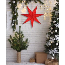 BRUBAKER 60 cm Christmas Star for Indoor Use - LED Advent Star Hanging - Luminous Star for Hanging Window Decoration and Christmas Decoration - 3D Paper Star Decoration Christmas - Red