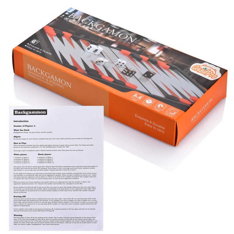 QuadPro Magnetic Backgammon Board Game Set with Folding Board Travel