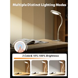 deeloop LED Clip on Light,100% Infinite Dimmable Reading Book Lights in Bed Headboard, 450LM Touch Control Desk Lamp with Clamp, Eye-Care 3 Color Temperature Flexible Gooseneck for Bedside Night Light