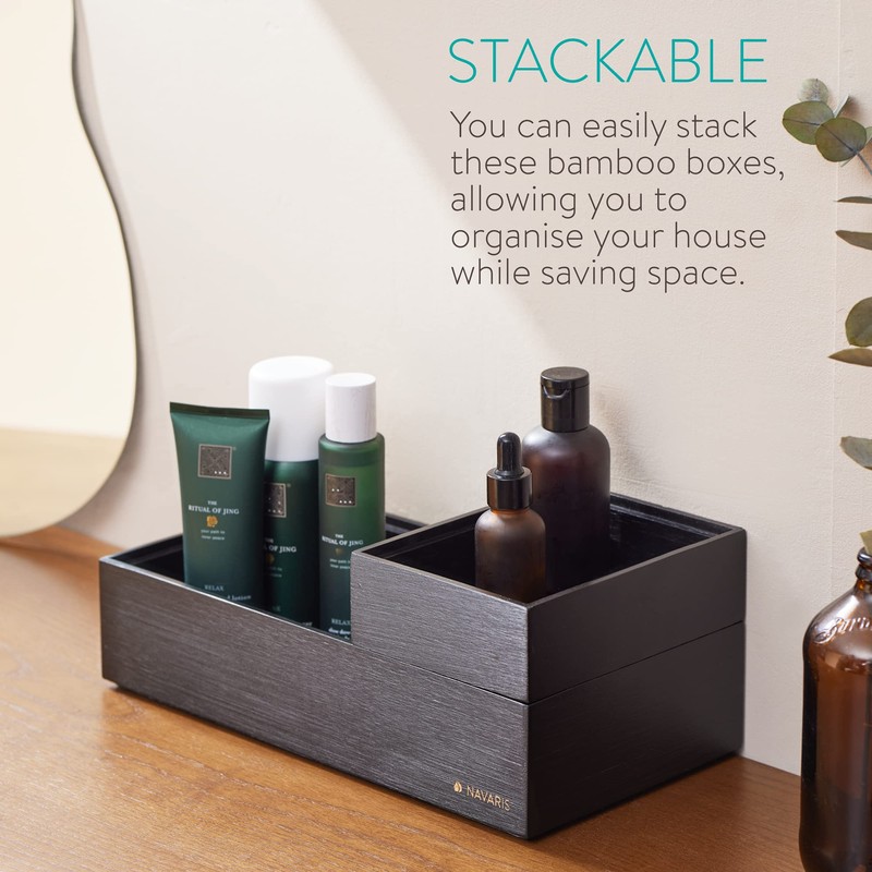 Navaris Bamboo Storage Box Set of 2 - 2 x