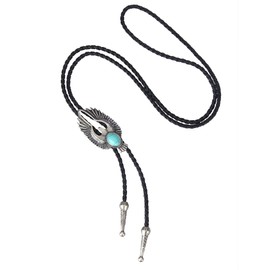 GelConnie Turquoise Bolo Tie Redeo Leather Necktie Peace Dove Vintage Rope Necklace Western Jewlry for Men, Women PL0020-silver