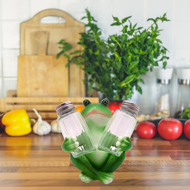 Sitting Frog Salt & Pepper Shaker Holder, Unique Kitchen Decor,