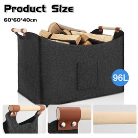 96L Foldable Firewood Basket, Firewood Basket, Felt Basket, Extra Thick Felt, Wood Basket for Firewood, Reinforced Handle, for Shopping, Wood, Newspaper or Firewood (Dark Grey)