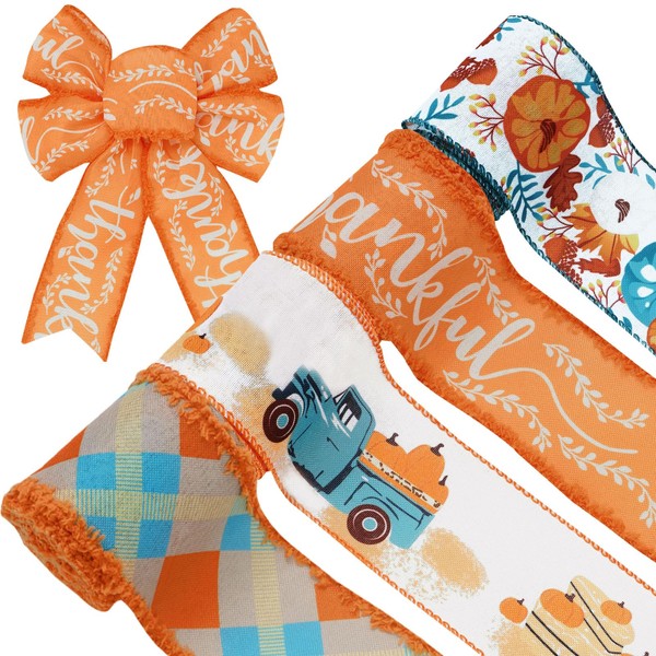 AnyDesign Fall Wired Edge Ribbon 24 Yards Autumn Pumpkin Truck