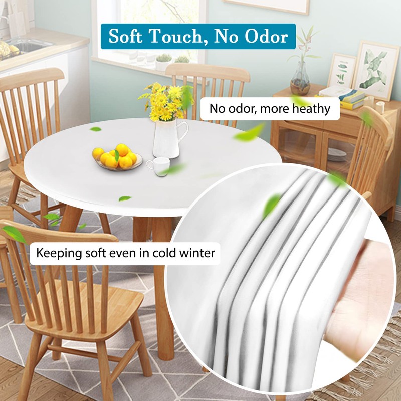 Rinpon Double Fitted Design PU Round Fitted Tablecloth, Anti-Tear Wipeable
