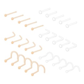 MODRSA 18g 20g Clear Nose Rings Retainer L-shaped Nose Studs Screw Flexible Flesh Skin Color CZ Gem High Nostril Pin Bone Flat Top Small Nose Piercing Retainer for Work Surgery 7mm bar