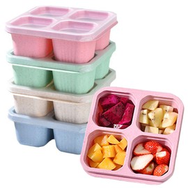 5 Pack Bento Lunch Boxes, 4 Compartment Containers, Divided Snack Box, Meal Containers, Food Storage Containers for School, Work and Travel