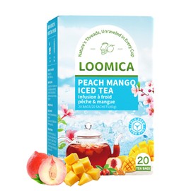 LOOMICA Peach Mango Iced Tea, Cold Brew, Tropical Fruit Tea Bags, Naturally Sweetened with Stevia, Mango & Peach Flavor, Fruity & Refreshing Summer Tea, Caffeine-Free, Enjoy Hot or Iced, 20 Counts