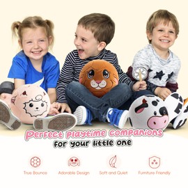 VangeBow Silent Indoor Soccer Balls for Toddlers 1-3, Inflatable Soft Plush Baby Toddler Soccer Ball Toys Gifts for Kid 3-5 Year Old Boy Girl First Birthday Gift (Eared Bunny, Pump Include)