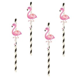24 Set of Paper Straws for Birthday Baby Shower Wedding Tropical Flamingo Themed Party Decoration