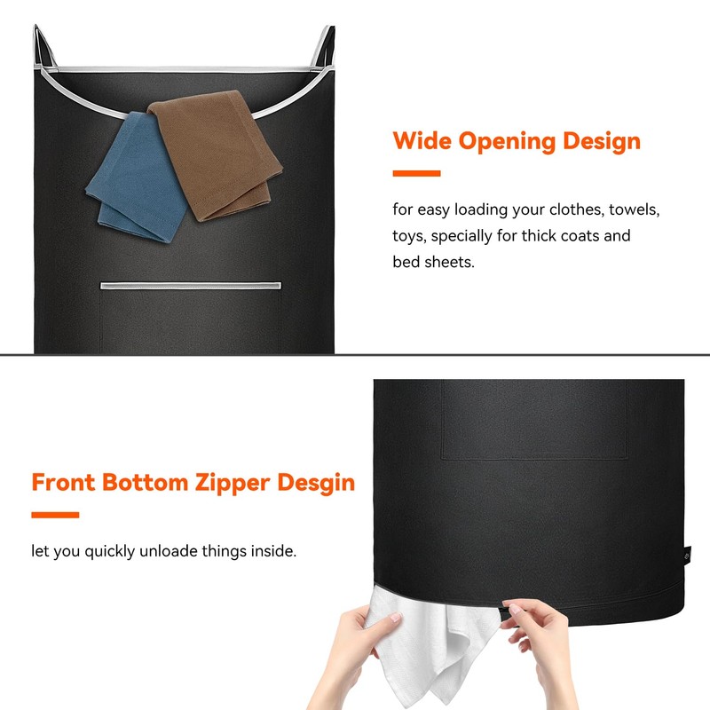 KINGSUSLAY XL Hanging Laundry Hamper, 2PC-Black, Over Door/Wall Mount, Large