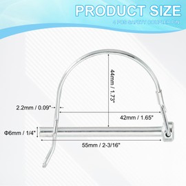 PATIKIL Shaft Locking Pin W Ear 1/4x1-3/4x1.65"(D*L*IW), 4 Pcs Safety Coupler Pin Pto Pin Round Arch Wire Retainer and Ear for Farm Trailer Tractor Truck Boat Towing (6x45x42mm)