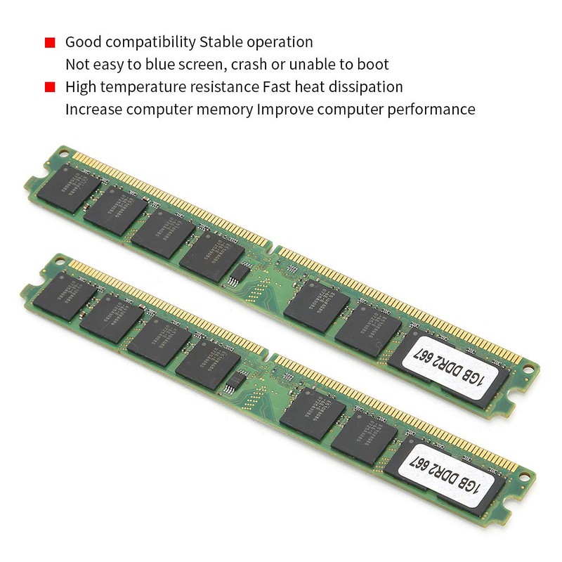 2Pcs Memory Module Desktop Computer, DDR2 1GB 667Mhz PC2-5300 Double