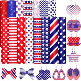 15 Pieces Labor Day American Flag Faux Leather Sheets Glitter Sequins Synthetic Leather Sheets DIY Faux Leather Fabric Making Earrings Bows DIY Crafts, 8.3 x 6.3 Inch(Cute Style)