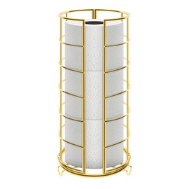 NearMoon Toilet Paper Organizer Stand, Free Standing 3 Rolls Tissue Storage, Metal Bathroom Accessory, Rustproof Toilet Roll Holder for Kitchen Countertop Inside Cabinet Shelf(Metal Base, Gold)