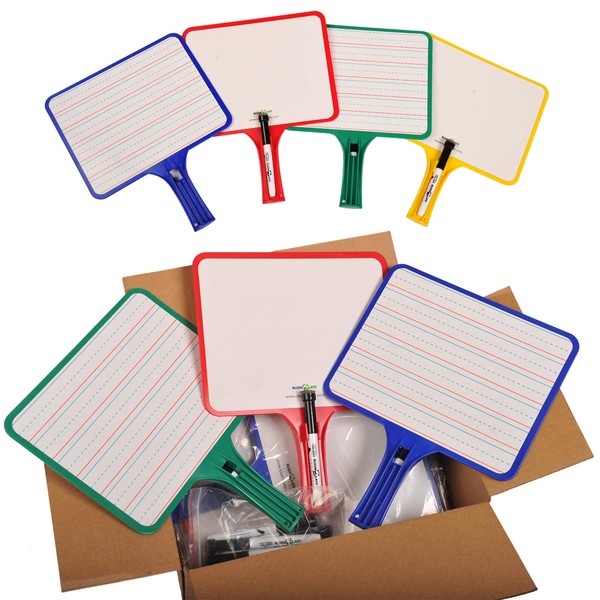KleenSlate Blank/Lined 2-Sided Rectangular Dry Erase Paddles with Markers, Class