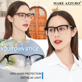 MARE AZZURO Bifocal Reading Glasses 3.0+ Women Blue Light Blocking Readers Large Outdoor reader 1.00 1.50 2.00 2.50 3.00 3.50 (B+clear, 3.0)