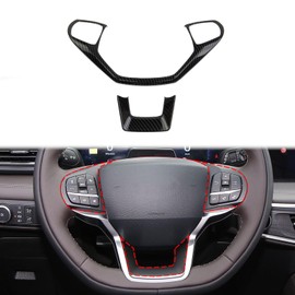 Korlot Carbon Fiber Style Interior Steering Wheel Cover Trim Accessories for 2020-2026 Ford Explorer