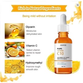 OUHOE Sérum de Vitamina C10, 30ml, Antioxidante Antiarrugas, con Glicerina y Agua de Manantial, para Piel Firme y Radiante