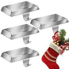 Liengoron 4PCS Christmas Stocking Holders for Mantle Stocking Hangers for Mantle Metal Fireplace Stocking Hooks with Non-Slip Base Christmas Ornaments for Christmas Holiday Party Decoration Silver