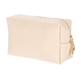 uxcell PU Leather Square Makeup Bag, Waterproof Cosmetic Organizer Bag Zipper Pouch Travel Toiletry Bag for Women for Makeup Brush Holder (Cream, Small)