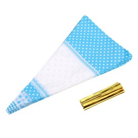 50Pcs Clear Cellophane Bags Bulk,Cone-Shaped Popcorn Bags Resealable Cellophane Treat Candy Bags with Twist Tie(Blue)