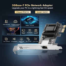 Binardat 5G PCIe Network Adapter, RTL8126 5G/2.5G/1G/100Mbps Ethernet Card RJ45 LAN Controller with Low Profile, Support PXE for Windows 11/10, Linux