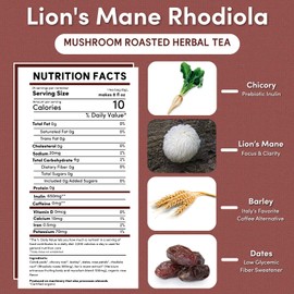 Teeccino Lion’s Mane Rhodiola Rose Mushroom Adaptogen Herbal Tea - Caffeine-Free, 3x More Herbs than Regular Tea Bags, Lightly Sweet from Dates & Figs, Prebiotic - 25 Tea Bags