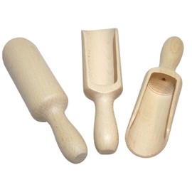 efo Large Wooden Scoop Set of 3 – Rustic Bathsalt Scoop - Multipurpose Wooden Spoon - Wood Salt and Spice Scoops – Stylish Wooden Candy Spoon - Washing Powder Scoops - Size 17cm (6.7") (C5)