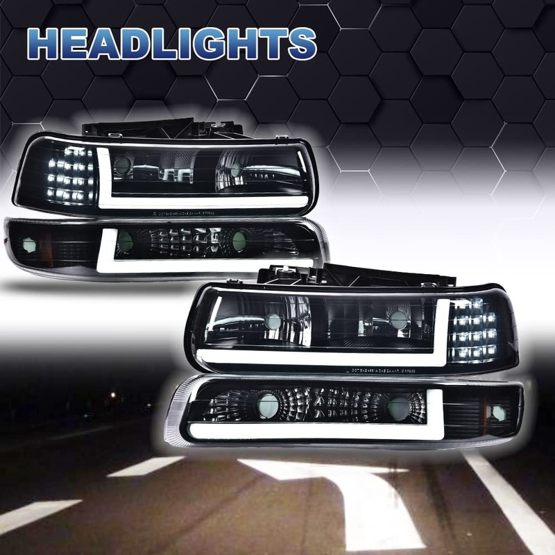 PIT66 LED DRL Headlight Assembly Compatible with Chevy Silverado 1999