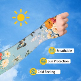 PLIGREAT Gardening Sleeves, Flower and Dragonfly Arm Sleeves Sun Protective Arm Cooling Sleeves Thorn Proof Sleeves to Cover Arms for Garden Outdoor Sports Gardening Gift for Plant Lover Women Men