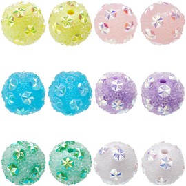 SUNNYCLUE 1 Box 24Pcs 6 Colors Chunky Rhinestone Bead Sugar Beads Bulk Colorful Resin Mini Druzy Round Pave Charms Crystal Diamond Gems Spacer Pen Bead for Jewelry Making Necklace Bracelet DIY Crafts