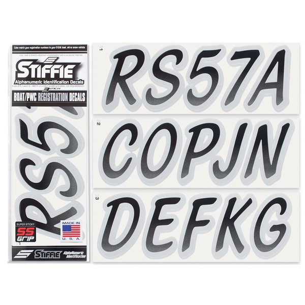 Whipline Black/Silver Super Sticky 3" Alpha Numeric Registration Identification Numbers