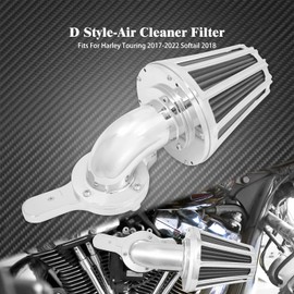 HCmotorku Air Cleaner Filter 90° Forward-Facing Intake Kit CNC Fit for Harley Touring Softail Dyna Sportster XL (Chrome Housing Grey Element, D For M8 Touring Trike17-UP,Softail 18-UP)