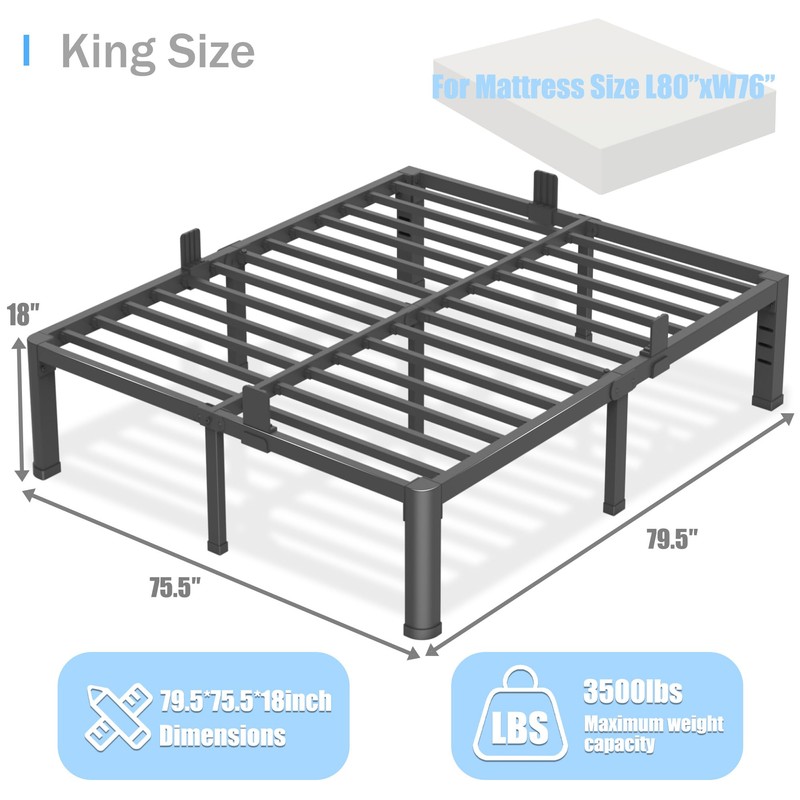 18 inch King Size Bed Frame with Round Corner Legs