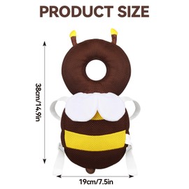 Powmag Baby Head Protection, Breathable Baby Head Protector, Adjustable Infant Pillow Backpack, Brown Bee-shaped Head Protection for Children 4 to 24 Months Crawling and Walking