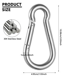 2 Pcs M10 Carabiner Hook, 304 Stainless Steel Snap Hook, Spring Snap Hook Carabiner, Heavy Duty Carabiner Clip, Carabiner Outdoor, Spring Snap Clip, for Camping, Fishing, Traveling(Silver)