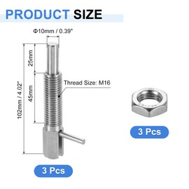 sourcing map 3Pcs Retractable Indexing Plunger Pin, M16 l Spring Plunger Stainless Steel Spring Loaded Latch Telescopic Locking Pin with Nut for Machinery Shipbuilding