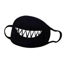 Cotton Mask, Reusable Black Daily Anti-Dust Mouth Cover with Funny Patten for Outdoor Activities (Big Fangs)