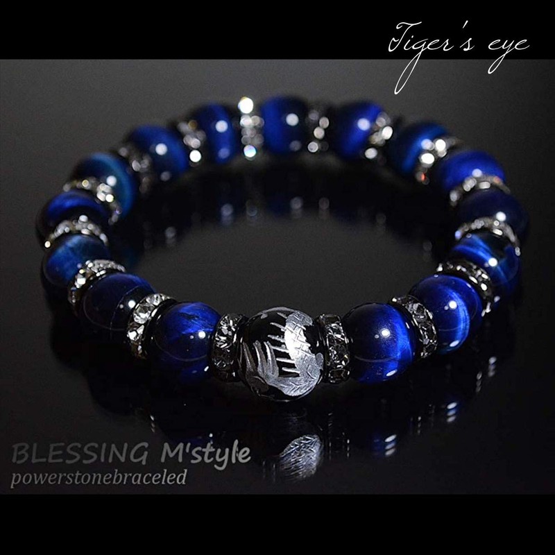 Blessing M'style Men's Natural Stone Bracelet, Blue Tiger Eye, Power