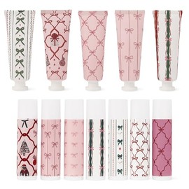 Dansib 36 Sets Christmas Hand Cream and Lip Balm Bulk Gift Set for Women, Coquette Pink Bow Travel Size Lotion Set with 6 Scents Christmas Stocking Stuffer Holiday Favors Calendar Advent