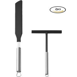 WEIWUXIAN Set of 2 Baking Cooking Baking Tools, Stainless Steel Dough Distributor, Stainless Steel Crepes Spatula, Crepes Accessories Crepes Set, Kitchen Aid for Home Kitchen Baking Cooking