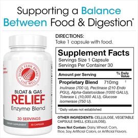 Silver Fern Bloat & Gas Relief Digestive Enzyme Blend - 1 Bottle = 30 Servings - FODMAP & Bloating Digestion Supplement with Tolerase L, Pectinase & More (1 Bottle)