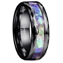 Vakki Black Men's 8mm Tungsten Wedding Bands Abalone Shell Rings with Faceted Edges Size 8.5