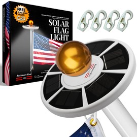 Flag Pole Light Solar powered Flagpole – 60 LED Top Mount Flag Light with 420 Lumens – 2500mAh Rechargeable Battery – Waterproof Outdoor Lighting for Flagpoles – Easy Install, White Finish + Hooks