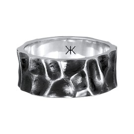 Kuzzoi 0602891921 Men's Ring in Hammered Design Band Ring Solid (10 mm) Wide in 925 Sterling Silver Forged Oxidised Ring for Men Biker Ring Size 54 - 66, Sterling Silver