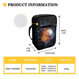 Rshubino Bible Cover for Boys Church Tote Bags with Zipper Pocket Bible Study Tote Bag Modern Bags for Standard and Large Bibles, Ice Fire Baseball